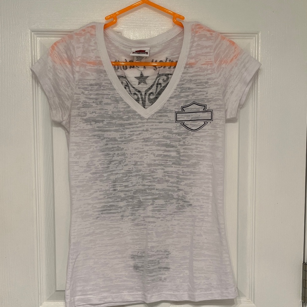 Harley-Davidson White V-Neck Short Sleeve Tee